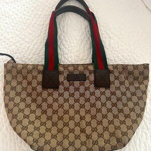 Gucci Canvas Tote Bag with Web Stripe Handles